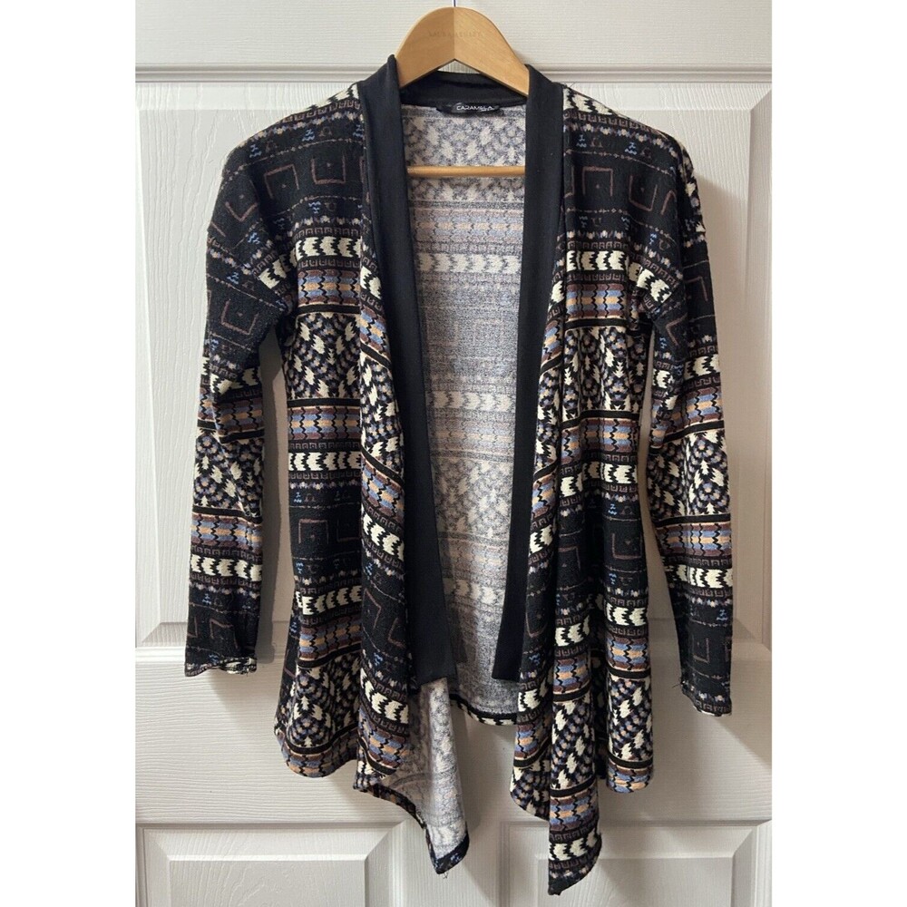 Carmela Sweater Womens Small Black Aztec Long Sleeved Open Front Knit Cardigan
